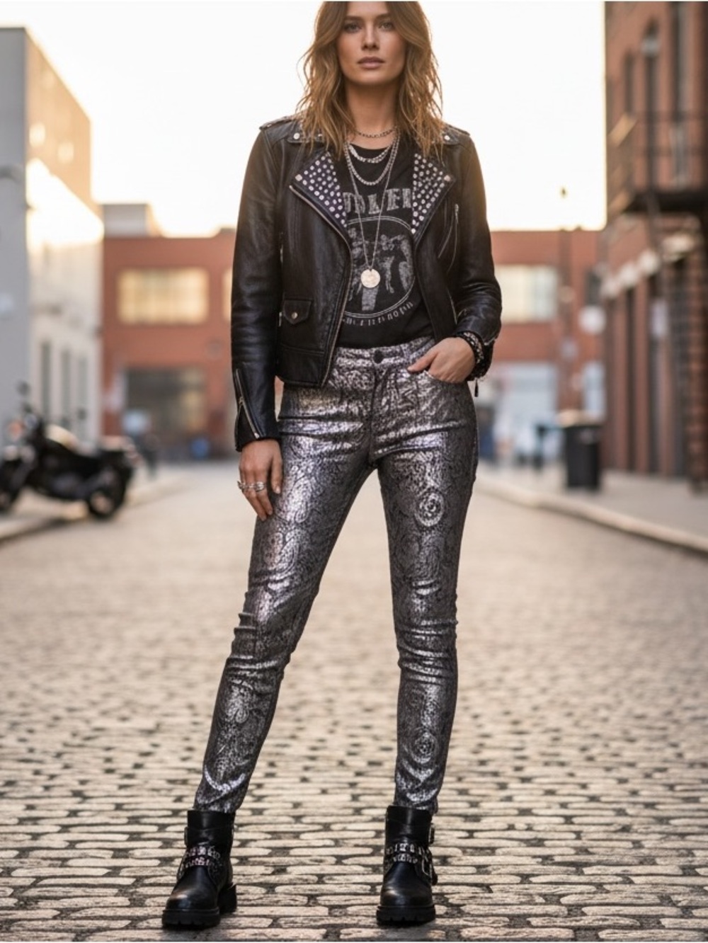 7 For All Mankind Metallic Silver Skinny Jeans